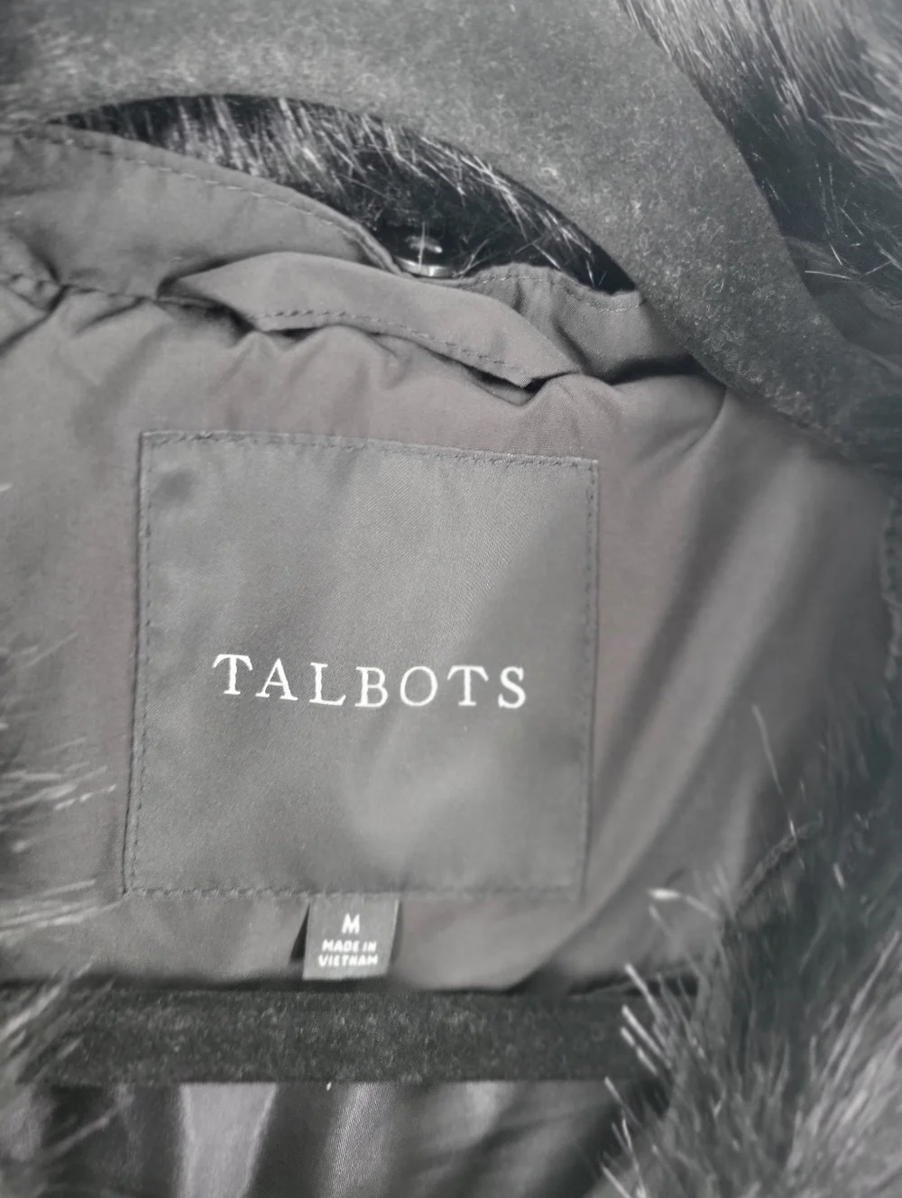 Talbots Down Puffer Vest Womens Size M  Black Faux Fur Collar Full Zip Quilted